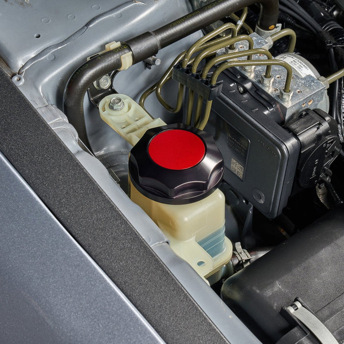 IAG Performance Revolve Power Steering Reservoir Cap Black w/ Red Insert 2008 - 2014 WRX / 2008 - 2014 STI / 2005 - 2009 Legacy GT - IAG - ACC - 5307BKRD - Subimods.com
