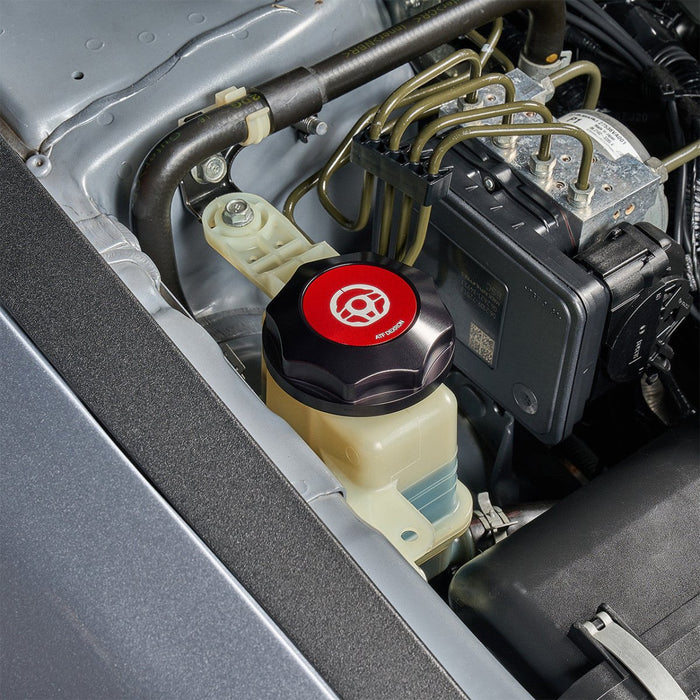 IAG Performance Revolve Power Steering Reservoir Cap Black w/ Red Insert 2008 - 2014 WRX / 2008 - 2014 STI / 2005 - 2009 Legacy GT - IAG - ACC - 5307BKRD - Subimods.com