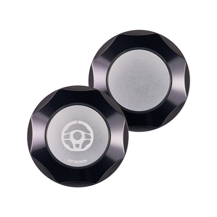 IAG Performance Revolve Power Steering Reservoir Cap Black w/ Silver Insert 08-14 WRX / 08-21 STI / 05-09 Legacy GT - IAG-ACC-5307BKSL - Subimods.com