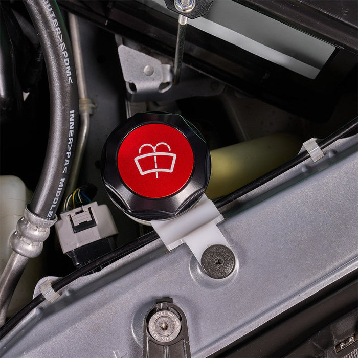 IAG Performance Revolve Washer Fluid Reservoir Cap Black w/ Red Accent 2002 - 2024 WRX / 2004 - 2021 STI / 2013 - 2024 BRZ / 2005 - 2009 Legacy GT / 2004 - 2008 Forester XT - IAG - ACC - 5305BKRD - Subimods.com