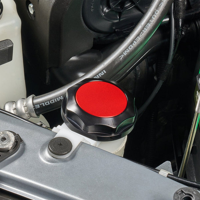 IAG Performance Revolve Washer Fluid Reservoir Cap Black w/ Red Accent 2002 - 2024 WRX / 2004 - 2021 STI / 2013 - 2024 BRZ / 2005 - 2009 Legacy GT / 2004 - 2008 Forester XT - IAG - ACC - 5305BKRD - Subimods.com