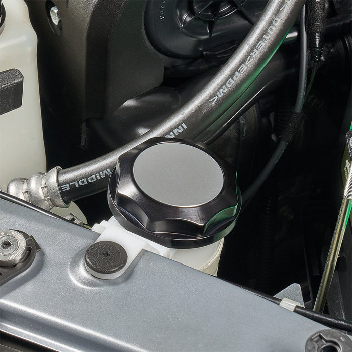 IAG Performance Revolve Washer Fluid Reservoir Cap Black w/ Silver Accent 2002 - 2024 WRX / 2004 - 2021 STI / 2013 - 2024 BRZ / 2005 - 2009 Legacy GT / 2004 - 2008 Forester XT - IAG - ACC - 5305BKSL - Subimods.com