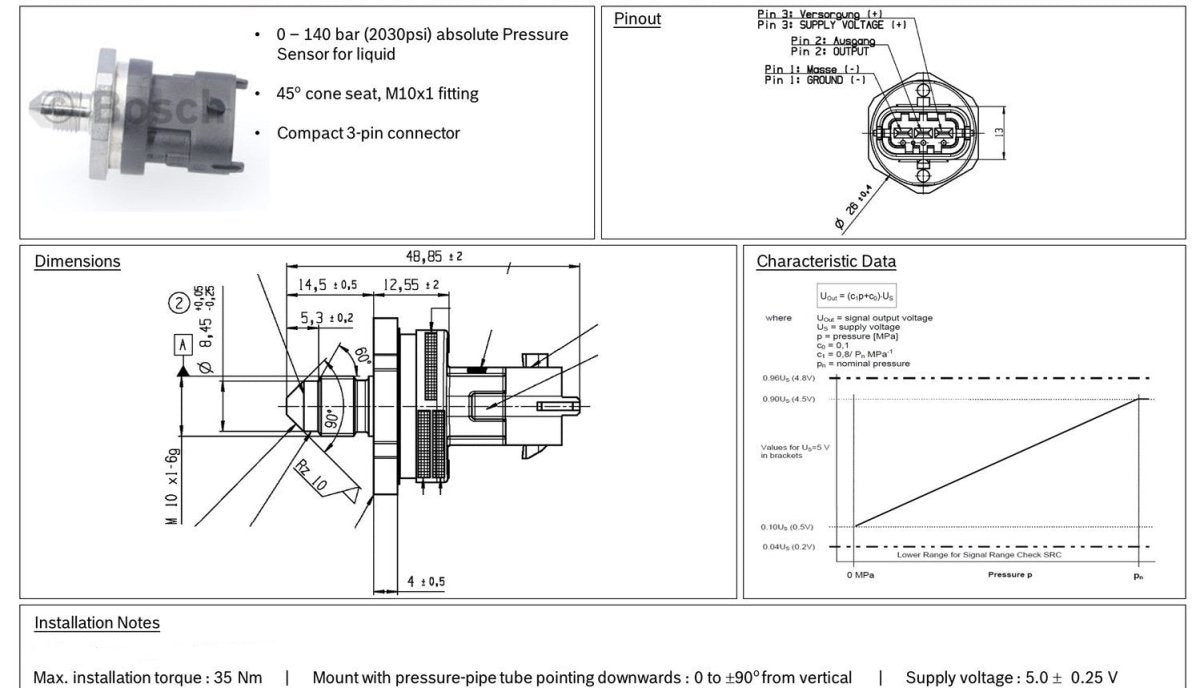 Link ECU Pressure Sensor 140 BAR M10x1 - 101 - 0186 - Subimods.com