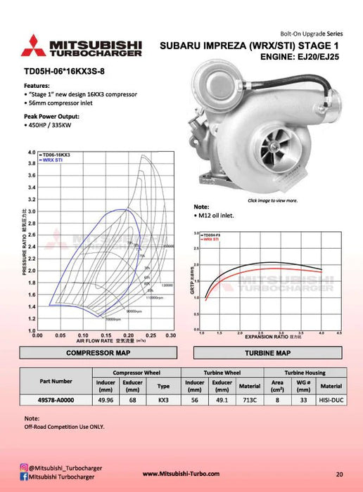MHI Stage 1 Turbo 8cm Hotside w/ Internal Wastegate 2002 - 2007 WRX / 2004 - 2021 STI - 49S78 - A0000 - Subimods.com