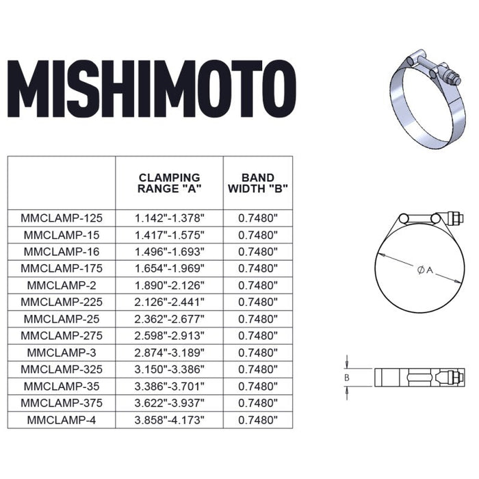 Mishimoto Stainless Steel T - Bolt Clamp 3.15in - 3.39in - MMCLAMP-325 - Subimods.com