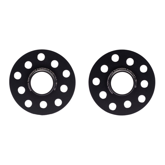 Mission ThickFit Slip On Wheel Spacer Pair 25mm 5x100 / 5x114.3 Anodized Black - MIS-WSS5b5hX61/25-56.1 - Subimods.com