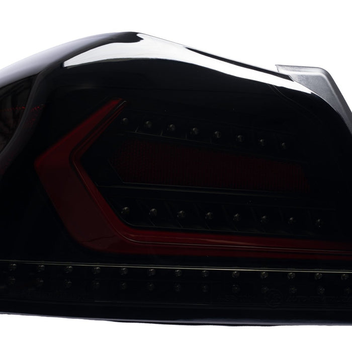 Molded Innovations EVO+ Style Sequential LED Tail Lights Smoked Lens w/ Black Base & Red Bar 2015-2021 WRX / 2015-2021 STI - MI15-WRXTLEVO-SBR - Subimods.com
