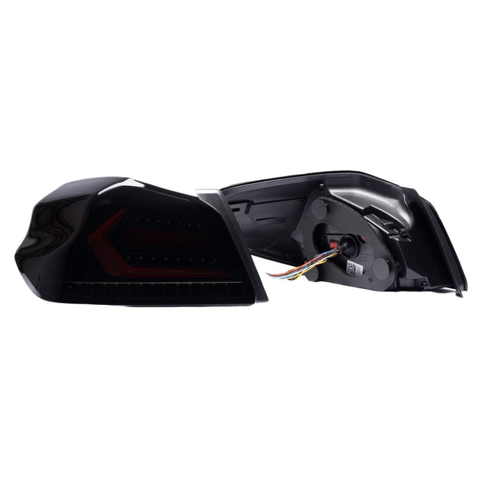 Molded Innovations EVO+ Style Sequential LED Tail Lights Smoked Lens w/ Black Base & Red Bar 2015-2021 WRX / 2015-2021 STI - MI15-WRXTLEVO-SBR - Subimods.com