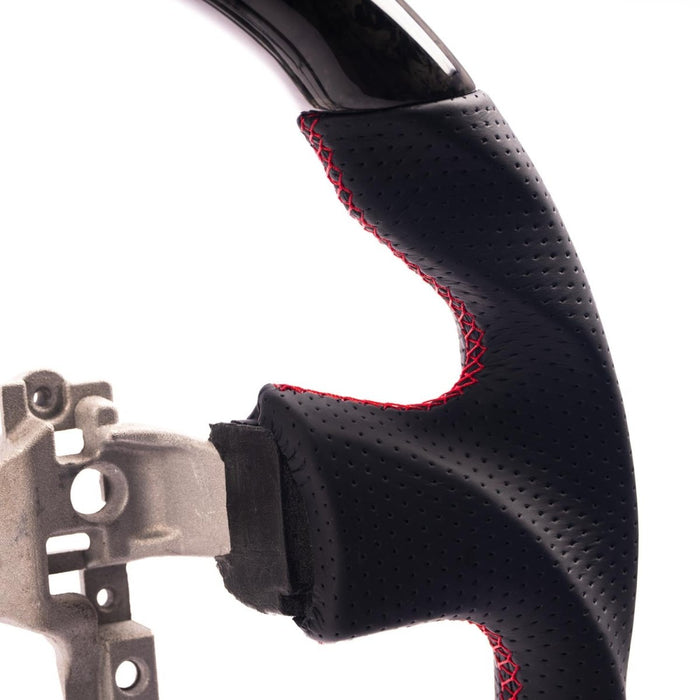 Molded Innovations Forged Carbon Fiber Steering Wheel w/ Perforated Leather Grip, Red Stripe and Red Stitching 2013 - 2016 BRZ / 2013 - 2016 FRS - MIZC6-WHL-L/FC-R-R - Subimods.com