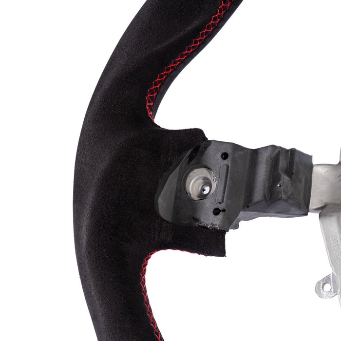 Molded Innovations Forged Carbon Fiber Steering Wheel w/ Suede Grip, Red Stripe and Red Stitching 2008-2014 WRX / 2008-2014 STI / 2009-2013 Forester / 2008-2011 Impreza / 2008-2009 Legacy / 2008-2009 Outback - MI08-WHL-A/FC-R-R - Subimods.com