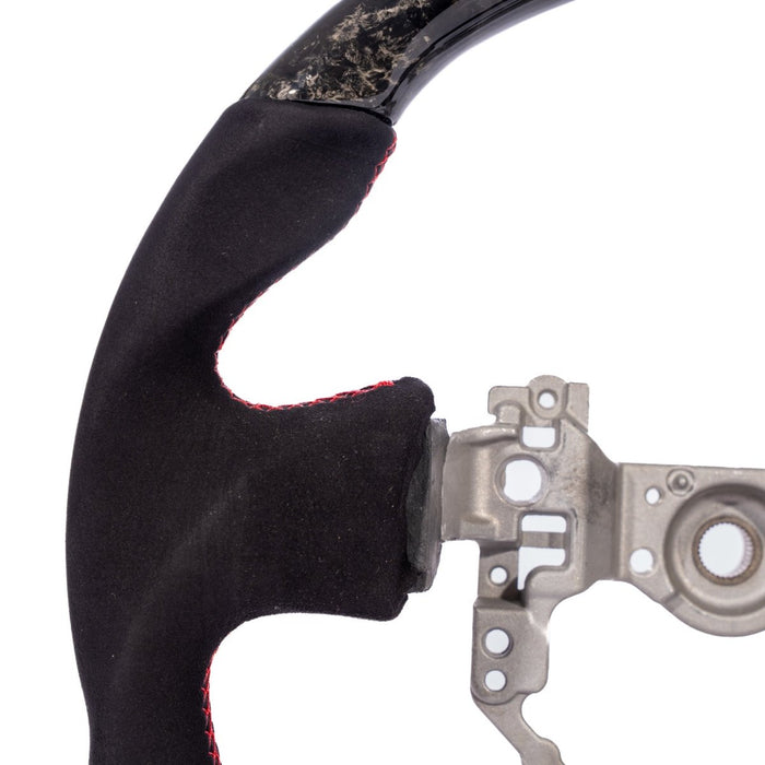 Molded Innovations Forged Carbon Fiber Steering Wheel w/ Suede Grip, Red Stripe and Red Stitching 2013-2016 BRZ / 2013-2016 FRS - MIZC6-WHL-A/FC-R-R - Subimods.com