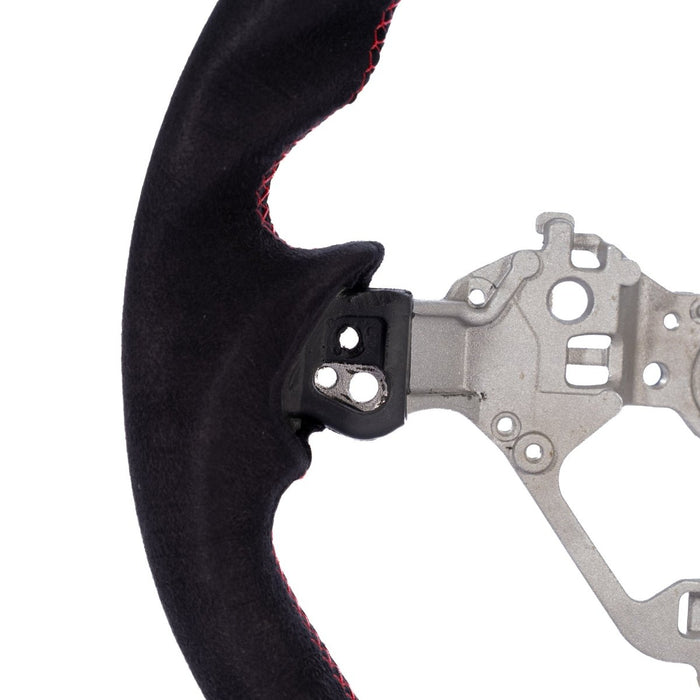 Molded Innovations Forged Carbon Fiber Steering Wheel w/ Suede Grip, Red Stripe and Red Stitching 2017-2026 BRZ / 2017-2021 GT86 / 2022-2026 GR86 - MIZD6-WHL-A/FC-R-R - Subimods.com