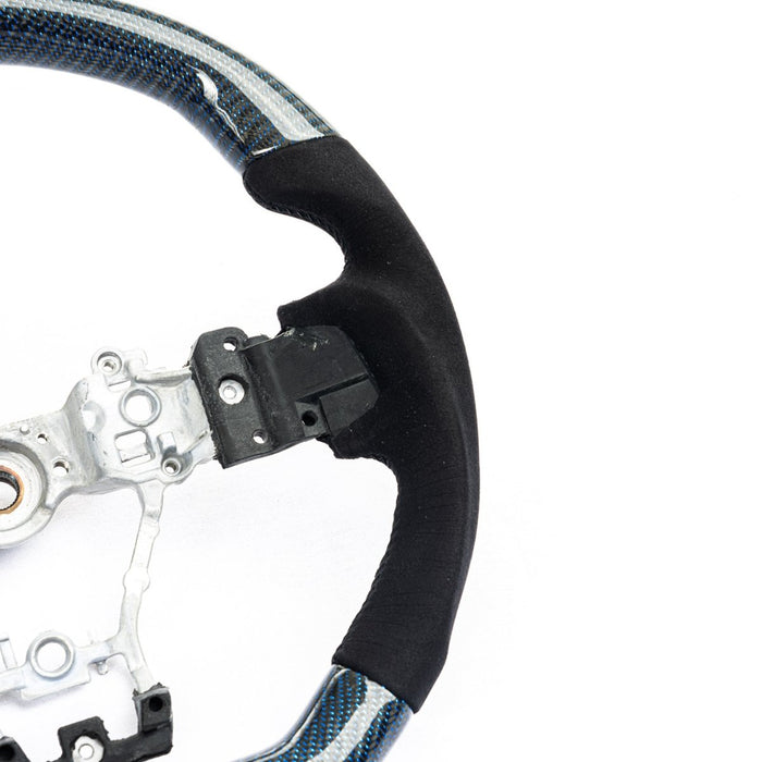 Molded Innovations Glitter Series Carbon Fiber Steering Wheel w/ Suede Grip, Black Stitching and Blue Glitter Carbon 2015 - 2021 WRX / 2015 - 2021 STI - SU152 - LE15 - G6A - B - Subimods.com