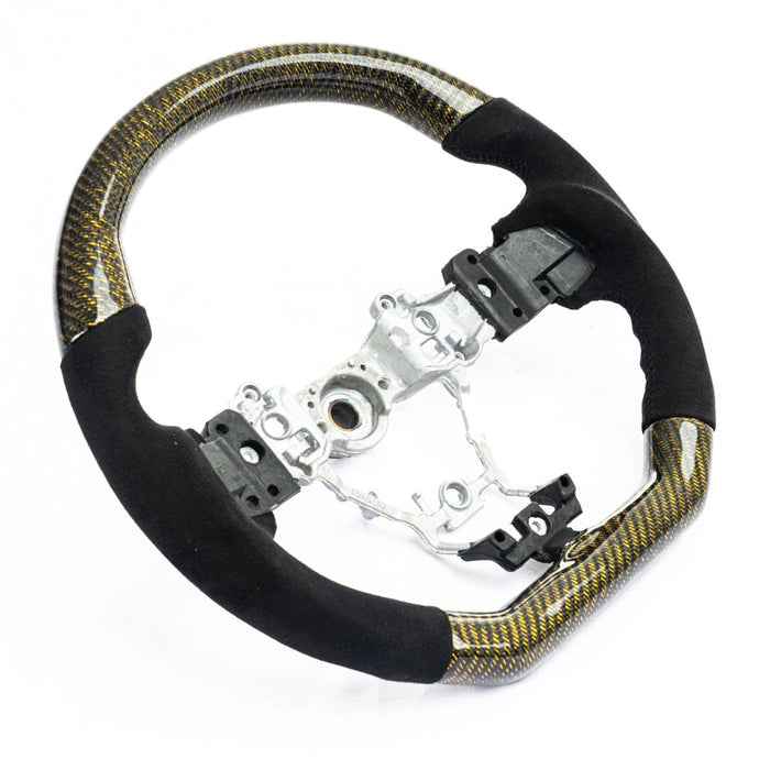 Molded Innovations Glitter Series Carbon Fiber Steering Wheel w/ Suede Grip, Black Stitching and Gold Glitter Carbon 2015 - 2021 WRX / 2015 - 2021 STI - SU152 - LE15 - G8A - B - Subimods.com
