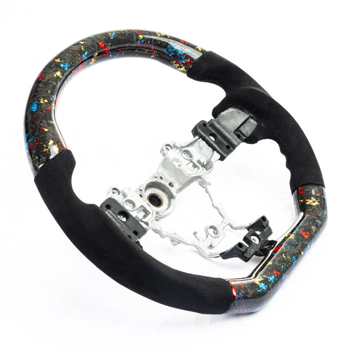 Molded Innovations Glitter Series Forged Carbon Fiber Steering Wheel w/ Suede Grip, Black Stitching and Tri Color Glitter Carbon 2015 - 2021 WRX / 2015 - 2021 STI - SU152 - LE15 - F3A - B - Subimods.com