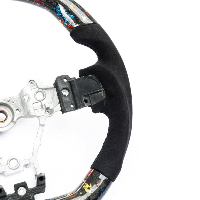 Molded Innovations Glitter Series Forged Carbon Fiber Steering Wheel w/ Suede Grip, Black Stitching and Tri Color Glitter Carbon 2015 - 2021 WRX / 2015 - 2021 STI - SU152 - LE15 - F3A - B - Subimods.com