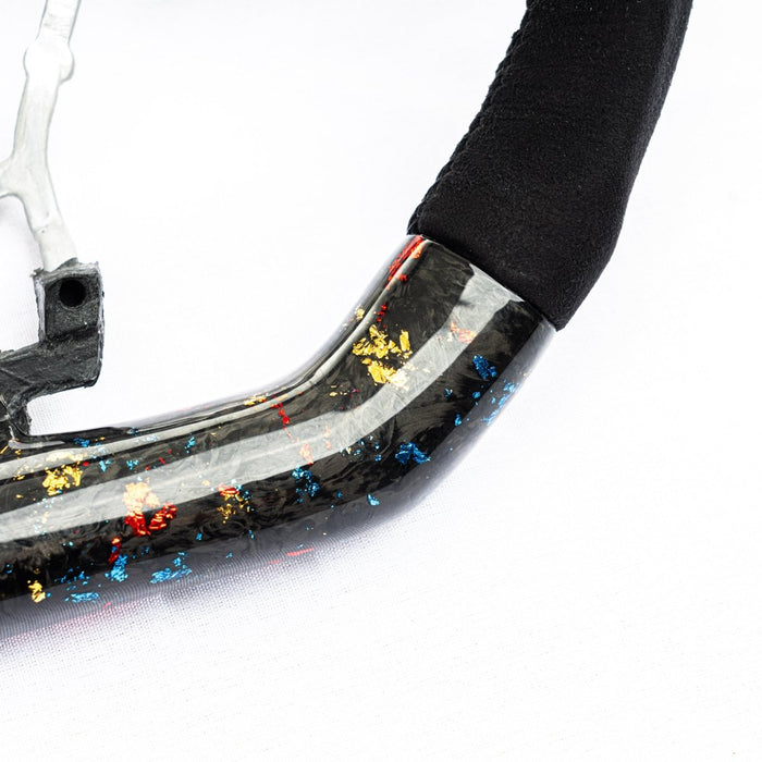 Molded Innovations Glitter Series Forged Carbon Fiber Steering Wheel w/ Suede Grip, Black Stitching and Tri Color Glitter Carbon 2015 - 2021 WRX / 2015 - 2021 STI - SU152 - LE15 - F3A - B - Subimods.com