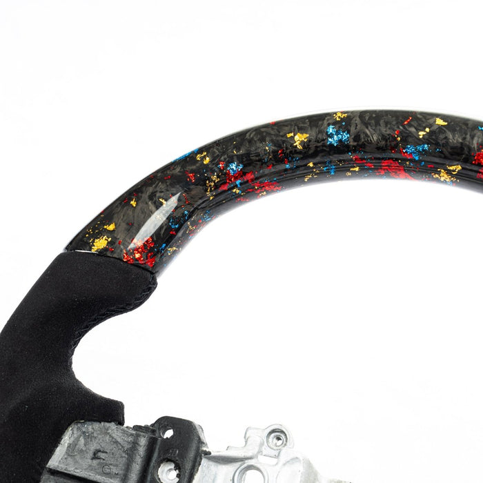 Molded Innovations Glitter Series Forged Carbon Fiber Steering Wheel w/ Suede Grip, Black Stitching and Tri Color Glitter Carbon 2015 - 2021 WRX / 2015 - 2021 STI - SU152 - LE15 - F3A - B - Subimods.com