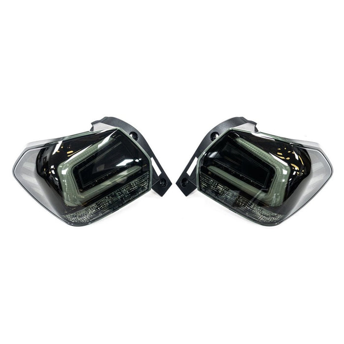 Molded Innovations LED Tail Lights Smoke Lens w/ Black Chrome Base & White Bar 2013-2017 Crosstrek / 2012-2016 Impreza Hatch - MI-9233-SG - Subimods.com