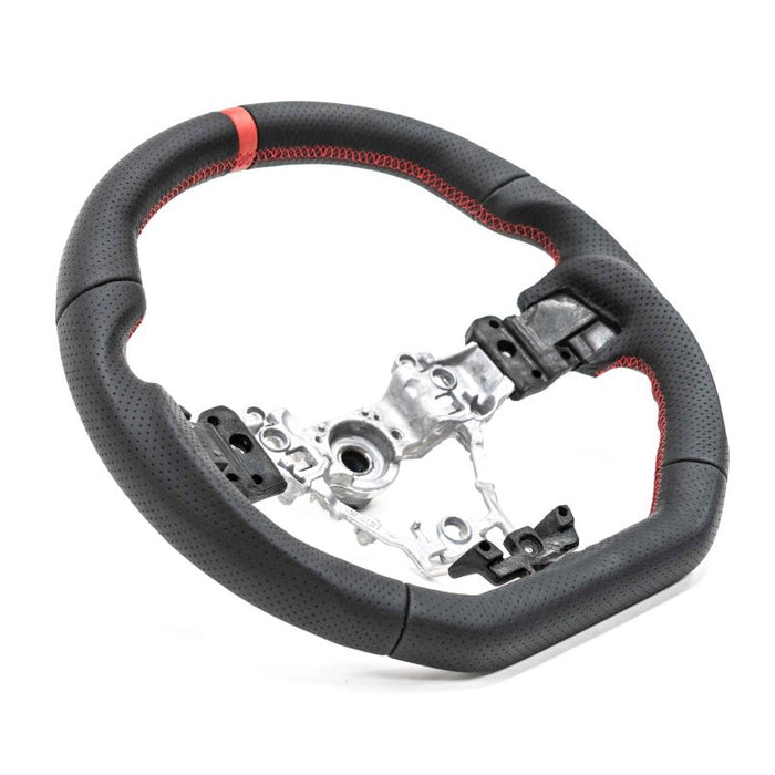 Molded Innovations OEM Plus Style Perforated Leather Steering Wheel w/ Red Stitching and Red Stripe 2015-2021 WRX / 2015-2021 STI