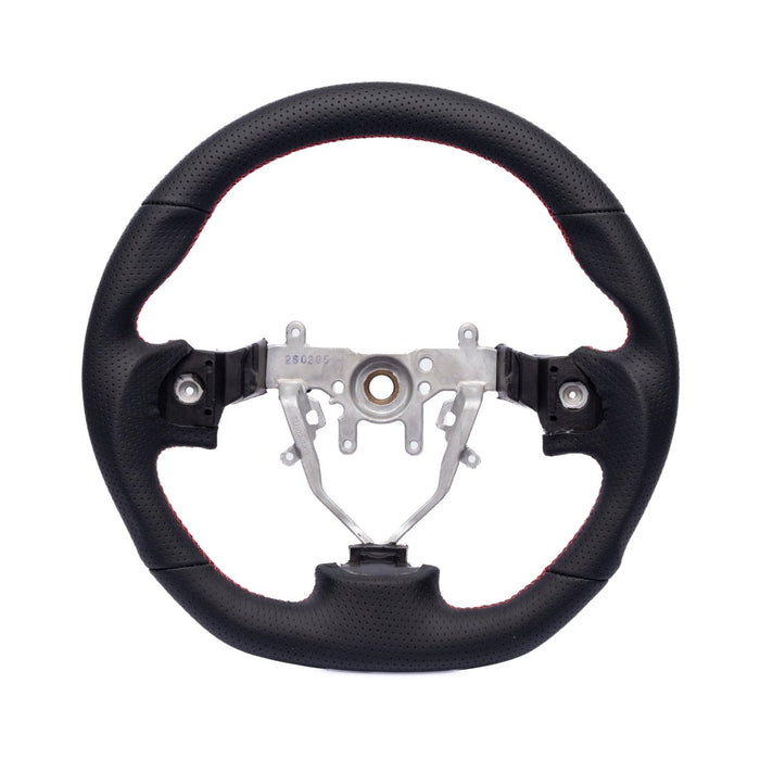 Molded Innovations OEM Plus Style Perforated Leather Steering Wheel w/ Red Stitching 2008-2014 WRX / 2008-2014 STI / 2009-2013 Forester / 2008-2011 Impreza / 2008-2009 Legacy / 2008-2009 Outback - MI08-WHL-L/RD - Subimods.com