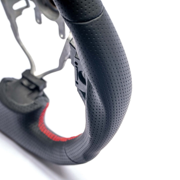 Molded Innovations OEM Plus Style Perforated Leather Steering Wheel w/ Red Stitching and Red Stripe 2008 - 2014 WRX / 2008 - 2014 STI / 2009 - 2013 Forester / 2008 - 2011 Impreza / 2008 - 2009 Legacy / 2008 - 2009 Outback - MI08-WHL-L/RD-R - Subimods.com