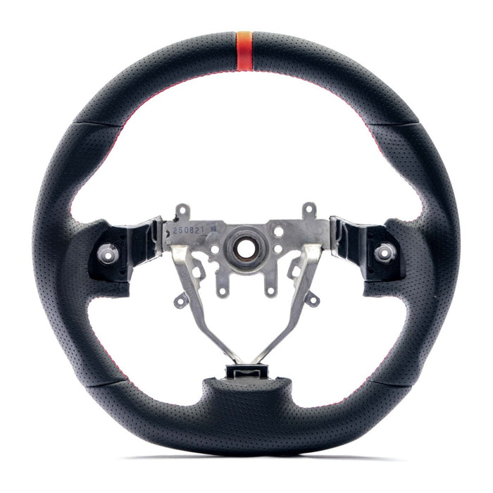 Molded Innovations OEM Plus Style Perforated Leather Steering Wheel w/ Red Stitching and Red Stripe 2008 - 2014 WRX / 2008 - 2014 STI / 2009 - 2013 Forester / 2008 - 2011 Impreza / 2008 - 2009 Legacy / 2008 - 2009 Outback - MI08-WHL-L/RD-R - Subimods.com