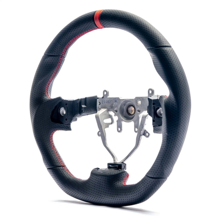 Molded Innovations OEM Plus Style Perforated Leather Steering Wheel w/ Red Stitching and Red Stripe 2008 - 2014 WRX / 2008 - 2014 STI / 2009 - 2013 Forester / 2008 - 2011 Impreza / 2008 - 2009 Legacy / 2008 - 2009 Outback - MI08-WHL-L/RD-R - Subimods.com