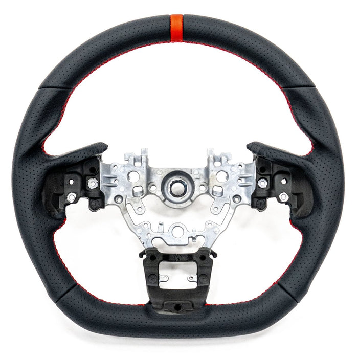 Molded Innovations OEM Plus Style Perforated Leather Steering Wheel w/ Red Stitching and Red Stripe 2022 - 2024 WRX - MI22 - WHL - L/RD - R - Subimods.com