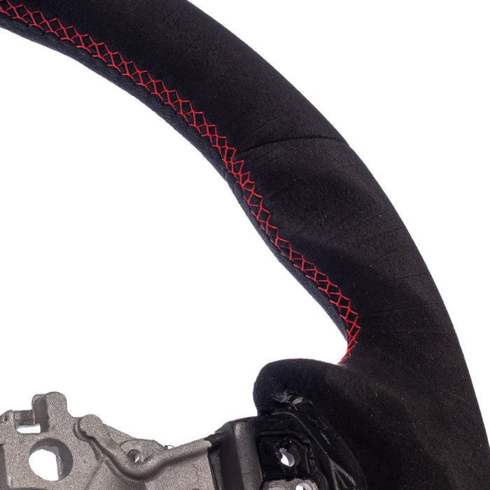 Molded Innovations OEM Plus Style Suede Steering Wheel w/ Red Double Stitch 2017-2026 BRZ / 2017-2021 GT86 / 2022-2026 GR86 - MIZD6-WHL-A/RD - Subimods.com