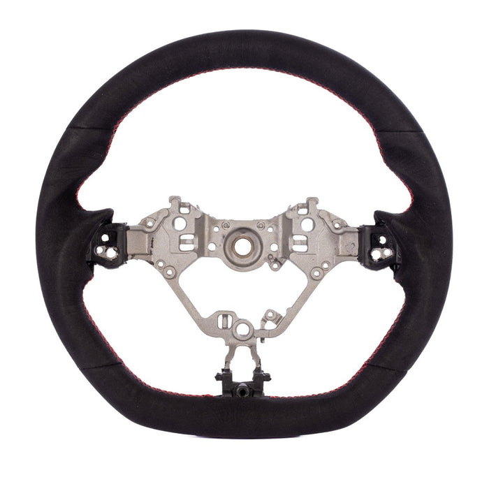 Molded Innovations OEM Plus Style Suede Steering Wheel w/ Red Double Stitch 2017-2026 BRZ / 2017-2021 GT86 / 2022-2026 GR86 - MIZD6-WHL-A/RD - Subimods.com
