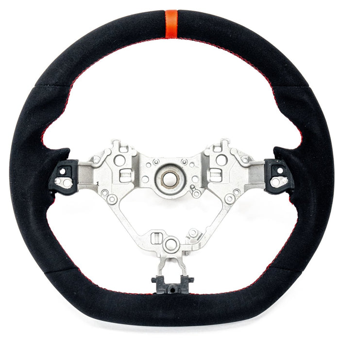 Molded Innovations OEM Plus Style Suede Steering Wheel w/ Red Double Stitch and Red Stripe 2017 - 2024 BRZ / 2017 - 2021 GT86 / 2022 - 2024 GR86 - MIZD6 - WHL - A/RD - R - Subimods.com