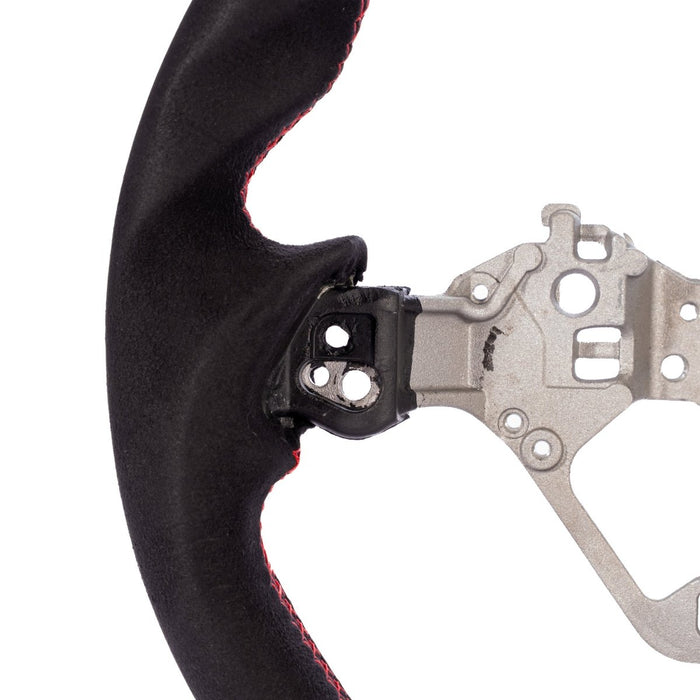Molded Innovations OEM Plus Style Suede Steering Wheel w/ Red Double Stitch and Red Stripe 2017-2026 BRZ / 2017-2021 GT86 / 2022-2026 GR86 - MIZD6-WHL-A/RD-R - Subimods.com