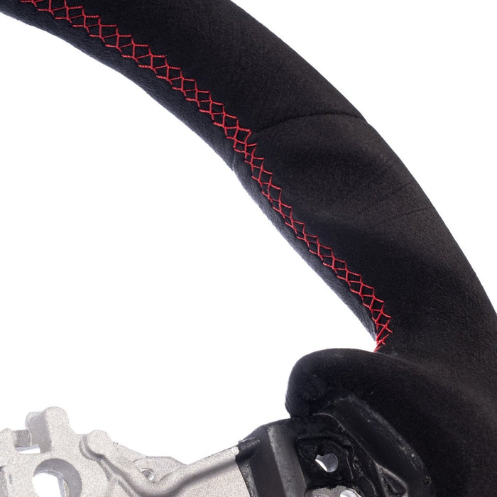 Molded Innovations OEM Plus Style Suede Steering Wheel w/ Red Double Stitch and Red Stripe 2017-2026 BRZ / 2017-2021 GT86 / 2022-2026 GR86 - MIZD6-WHL-A/RD-R - Subimods.com