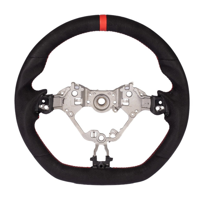 Molded Innovations OEM Plus Style Suede Steering Wheel w/ Red Double Stitch and Red Stripe 2017-2026 BRZ / 2017-2021 GT86 / 2022-2026 GR86 - MIZD6-WHL-A/RD-R - Subimods.com