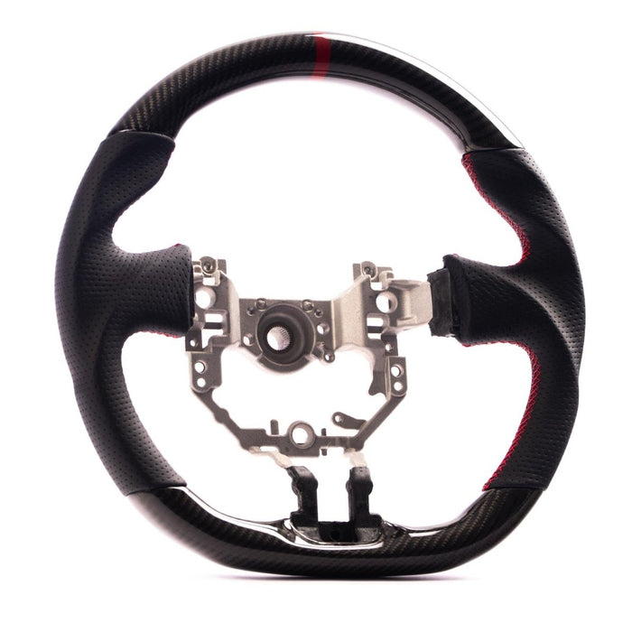 Molded Innovations Original Carbon Fiber Steering Wheel w/ Perforated Leather Grip, Red Stripe and Red Stitching 2013 - 2016 BRZ / 2013 - 2016 FRS - MIZC6-WHL-L/OC-R-R - Subimods.com