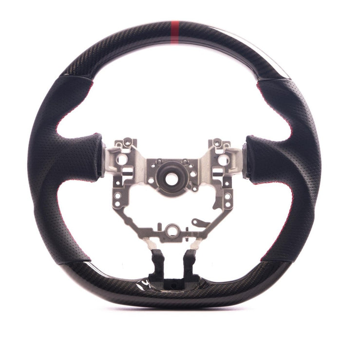 Molded Innovations Original Carbon Fiber Steering Wheel w/ Perforated Leather Grip, Red Stripe and Red Stitching 2013 - 2016 BRZ / 2013 - 2016 FRS - MIZC6-WHL-L/OC-R-R - Subimods.com