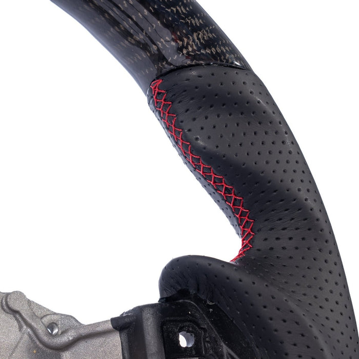 Molded Innovations Original Carbon Fiber Steering Wheel w/ Perforated Leather Grip, Red Stripe and Red Stitching 2017-2026 BRZ / 2017-2021 GT86 / 2022-2026 GR86 - MIZD6-WHL-L/OC-R-R - Subimods.com