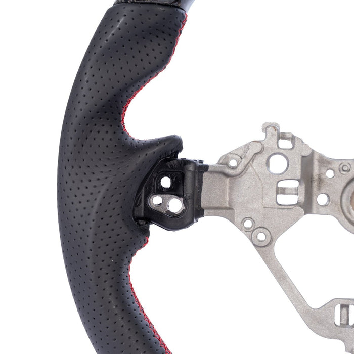 Molded Innovations Original Carbon Fiber Steering Wheel w/ Perforated Leather Grip, Red Stripe and Red Stitching 2017-2026 BRZ / 2017-2021 GT86 / 2022-2026 GR86 - MIZD6-WHL-L/OC-R-R - Subimods.com