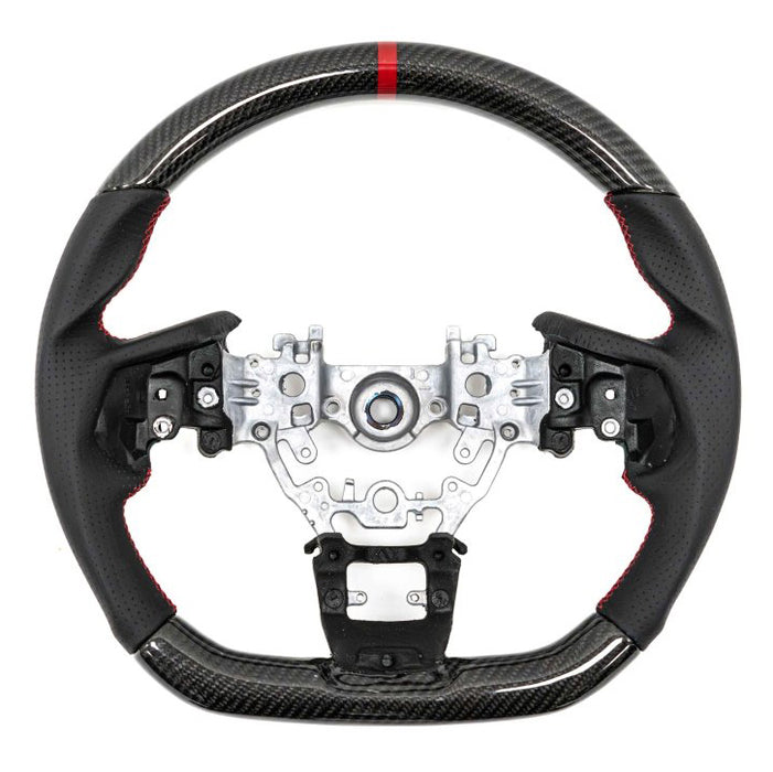 Molded Innovations Original Carbon Fiber Steering Wheel w/ Perforated Leather Grip, Red Stripe and Red Stitching 2022-2026 WRX