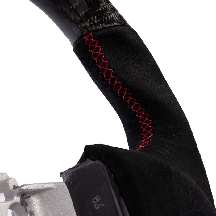 Molded Innovations Original Carbon Fiber Steering Wheel w/ Suede Grip, Red Stripe and Red Stitching 2013-2016 BRZ / 2013-2016 FRS - MIZC6-WHL-A/OC-R-R - Subimods.com