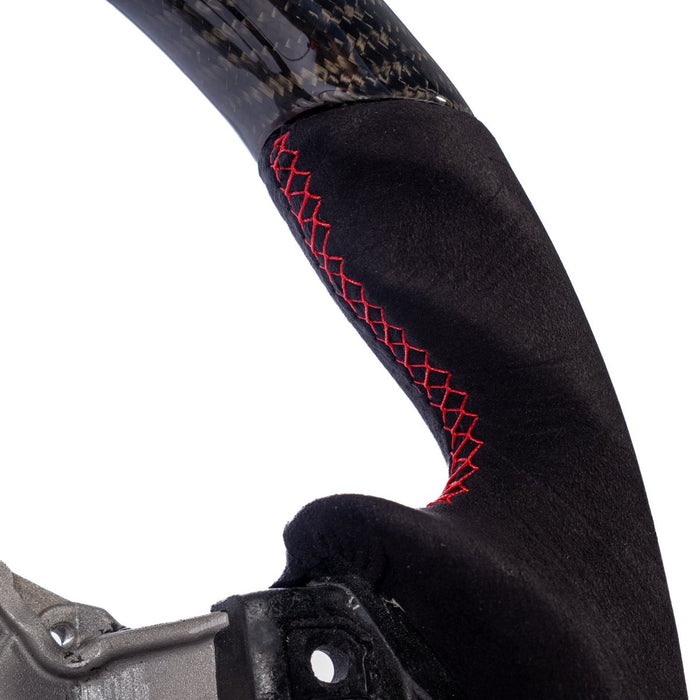 Molded Innovations Original Carbon Fiber Steering Wheel w/ Suede Grip, Red Stripe and Red Stitching 2017-2026 BRZ / 2017-2021 GT86 / 2022-2026 GR86 - MIZD6-WHL-A/OC-R-R - Subimods.com