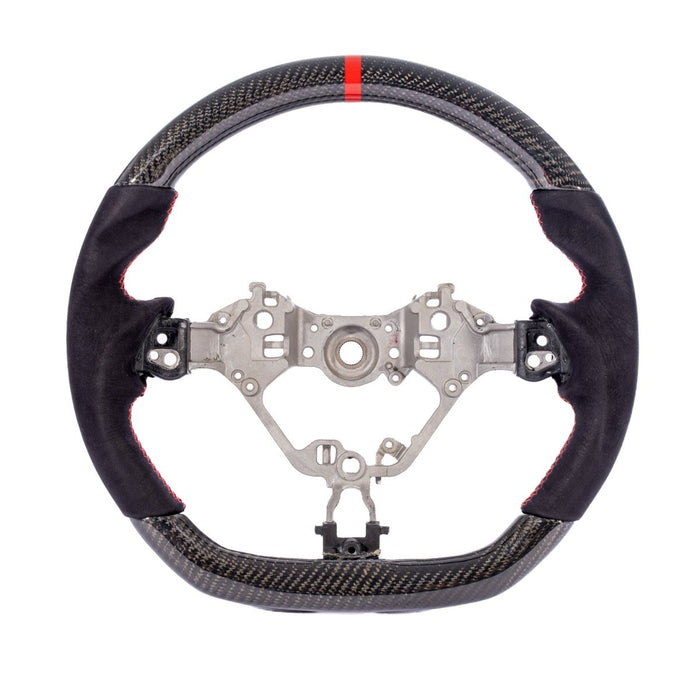 Molded Innovations Original Carbon Fiber Steering Wheel w/ Suede Grip, Red Stripe and Red Stitching 2017-2026 BRZ / 2017-2021 GT86 / 2022-2026 GR86 - MIZD6-WHL-A/OC-R-R - Subimods.com