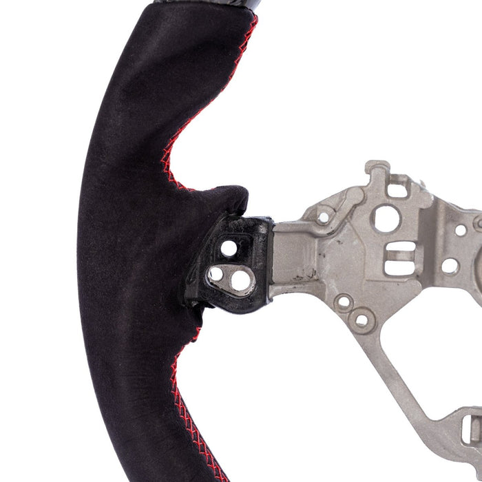 Molded Innovations Original Carbon Fiber Steering Wheel w/ Suede Grip, Red Stripe and Red Stitching 2017-2026 BRZ / 2017-2021 GT86 / 2022-2026 GR86 - MIZD6-WHL-A/OC-R-R - Subimods.com