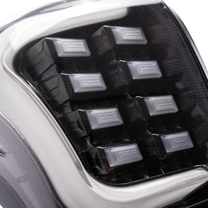 Molded Innovations Raijin Style LED Tail Lights Clear Lens w/ Black Carbon Fiber Base & White Bar 2014-2018 Forester - SU11-FOR12-BWF - Subimods.com