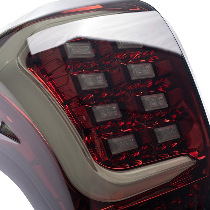 Molded Innovations Raijin Style LED Tail Lights Smoked Lens w/ Red Base & White Bar 2014-2018 Forester - SU11-FOR12-RWS - Subimods.com