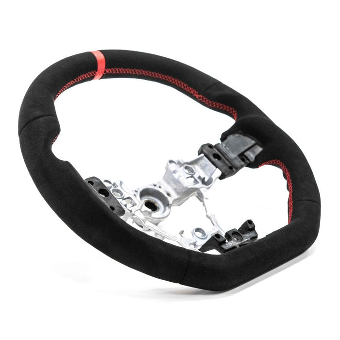 Molded Innovations OEM Plus Style Suede Steering Wheel w/ Red Double Stitch and Red Stripe 2015-2021 WRX / 2015-2021 STI