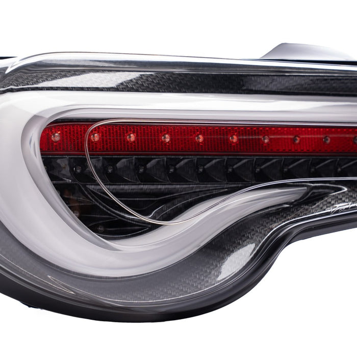 Molded Innovations Vector Style Sequential LED Tail Lights Carbon Fiber Lens w/ Black Base & White Bar 2013-2021 BRZ / FRS / GT86 - TY11-8612-BWF - Subimods.com