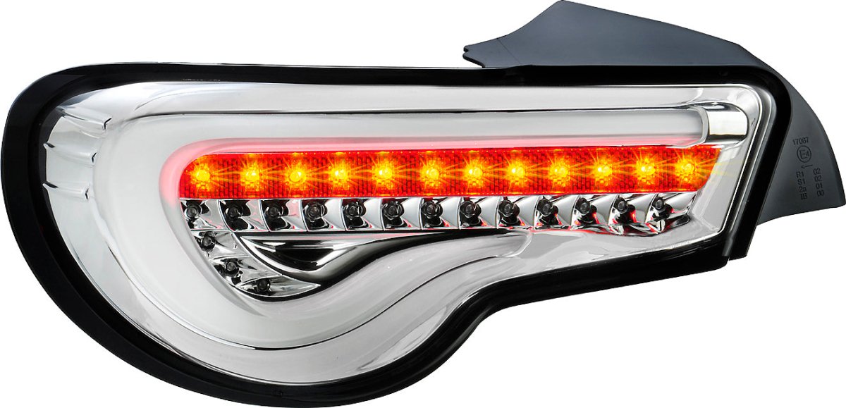 Molded Innovations Vector Style Sequential LED Tail Lights Clear Lens w/ Chrome Base & White Bar 2013-2021 BRZ / FRS / GT86 - TY11-8612-CWC - Subimods.com