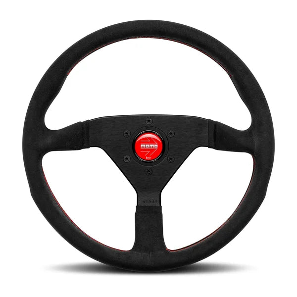 MOMO Montecarlo 350mm Black Alcantara w/ Red Stitching Steering Wheel